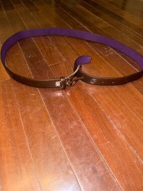Ike Behar Brown Leather Belt with Purple Lining